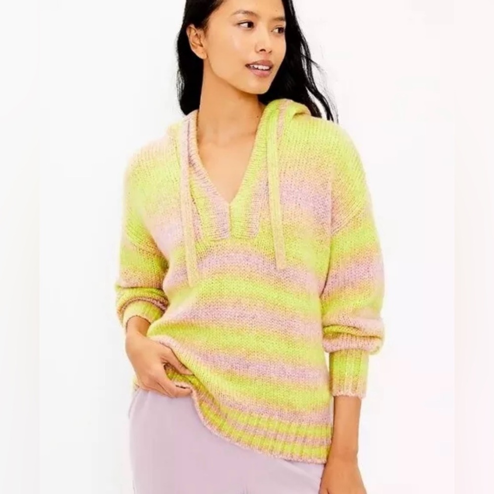 Lou&Grey Pink Yellow Ombre Oversized Wool Blend Hooded Pullover Sweater Sz M NWT